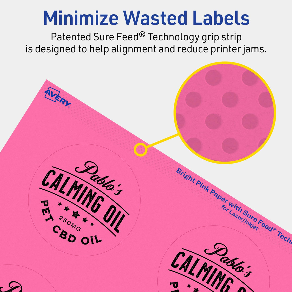 Avery Printable Round Labels, Sure Feed Technology, 2-3/4" Diameter, Bright Pink Labels, Print-to-The-Edge, Laser/Inkjet Printable, 240 Total, Great for Soaps and Packaging 240 labels