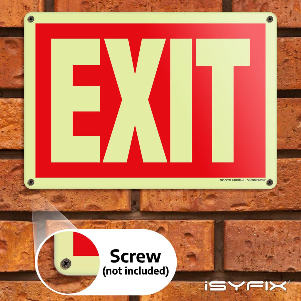 iSYFIX Exit Glow in the Dark Sign, 10x7 Inch, 12 Pack 12 Pk 10x7 Plastic