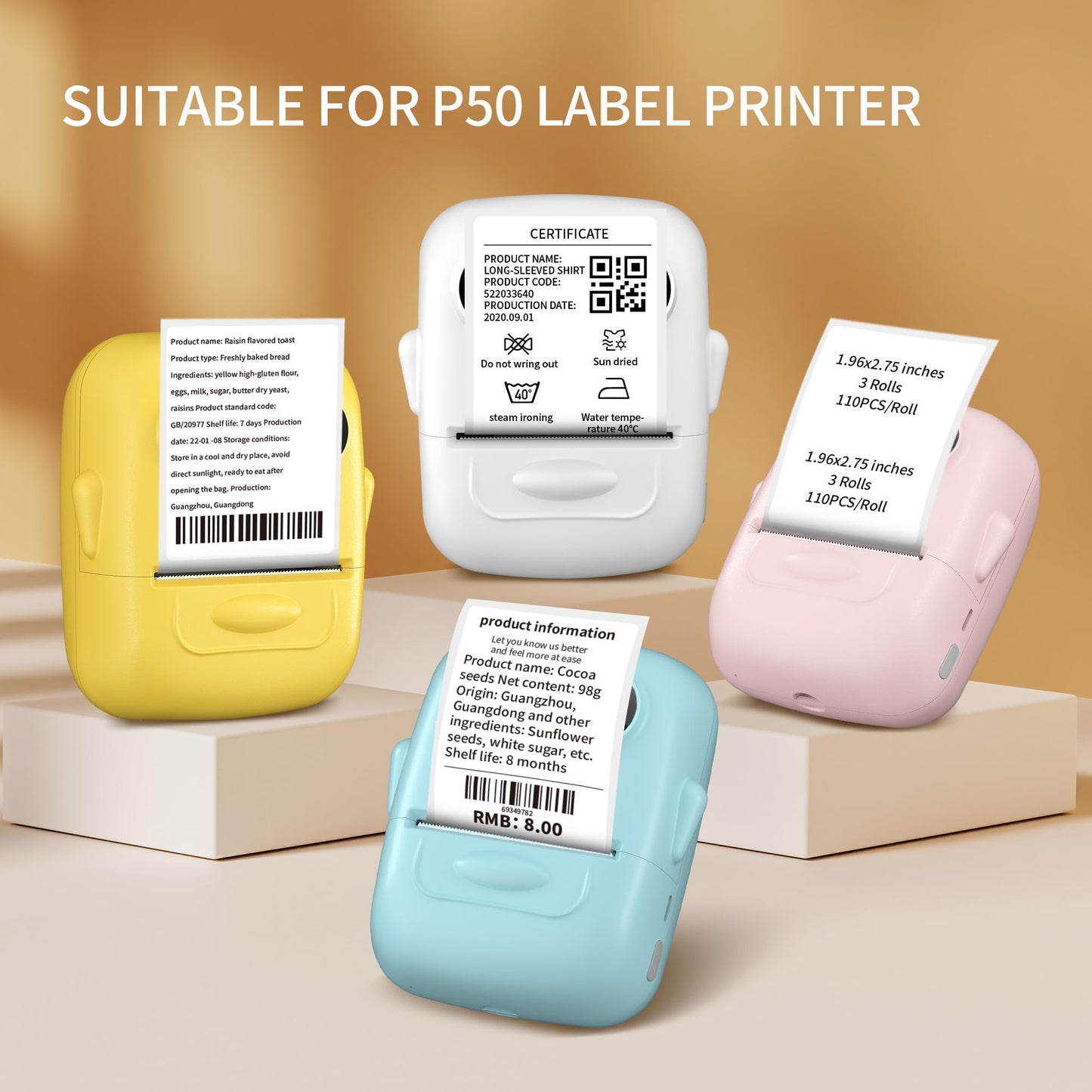 White Thermal Label Sticker for L7/L9/P50/M120/M110/M200/M220/221B Label Maker, 3 Rolls 2”x2.75”(50x70mm) Business Shipping Address Logo Jar Barcode Thermal Sticker Paper Waterproof Oilproof 1.96*2.75 White