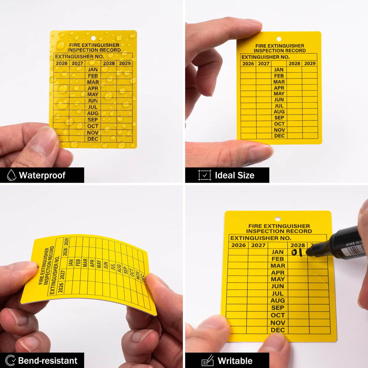 100 Pack Fire Extinguisher Inspection Tags 2026-2029 Plastic
