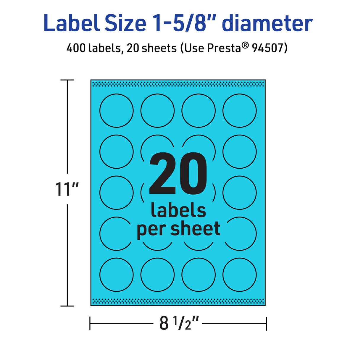 Avery® Printable Round Labels, Sure Feed® Technology, 1-5/8" Diameter, Bright Blue Labels, Print-to-The-Edge, Laser/Inkjet Printable, 400 Total, Great for Stickers and Candles 400 labels