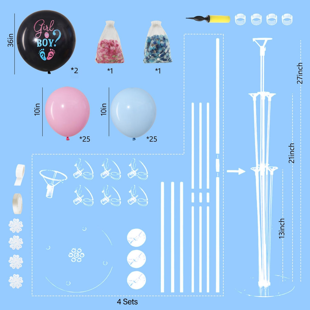 4 Sets Gender Reveal Balloons Stand Kit for Table Pink Blue