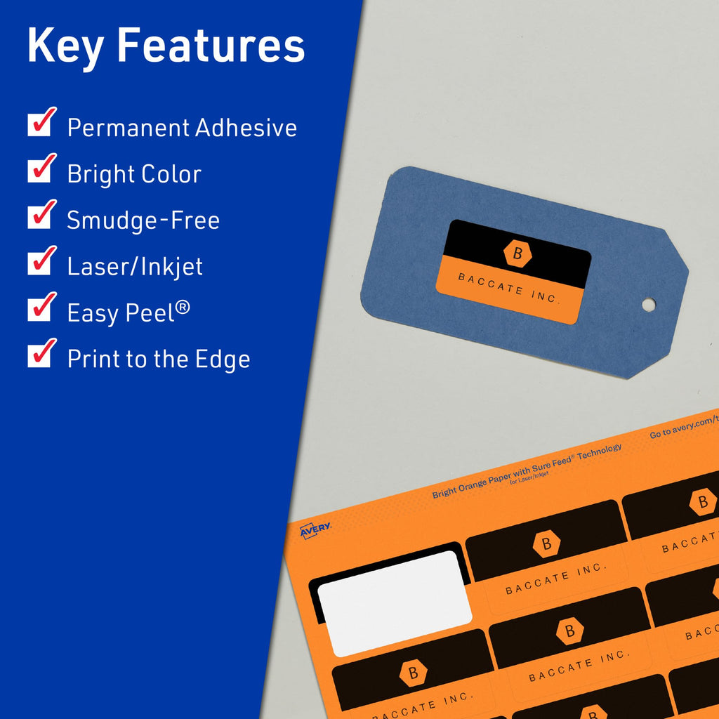 Avery Printable Rectangle Labels, Sure Feed Technology, 3/4" x 3-1/2", Bright Orange Labels, Print-to-The-Edge, Laser/Inkjet Printable, 400 Total, Great for Mailing 400 labels