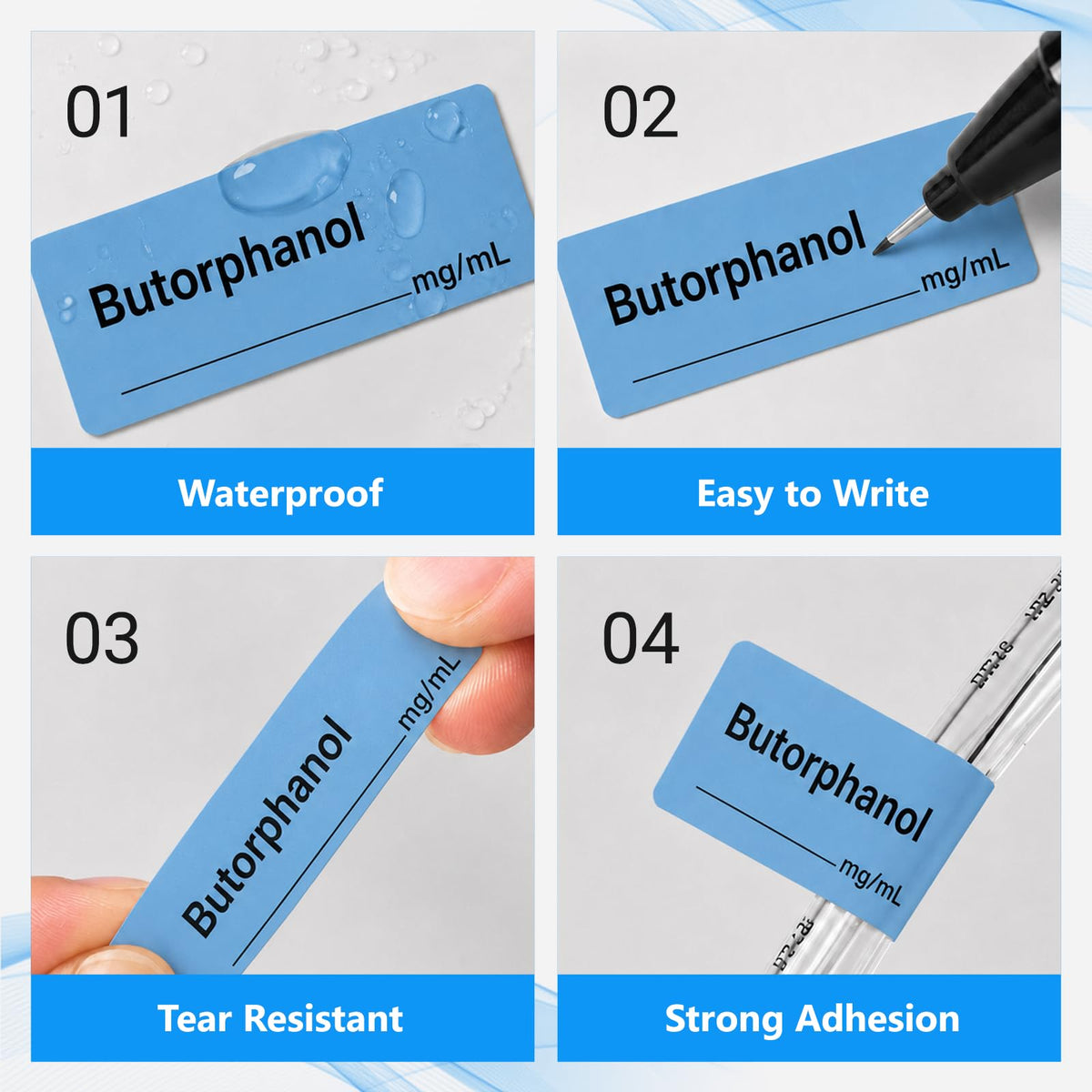1000Pcs Naloxone Syringe Labels, 12x40mm Water Resistant, 2 Rolls Butorphanol