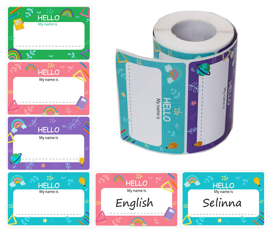 300 Pcs cute Name Tag Hello My Name is Stickers - Self Adhesive Name Tag Stickers,name tags for classroom, 4 Different Designs 3.5"X 2.25