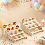 2 Set Wooden Tiered Risers Display Stands,Large Wood Display Risers,Stackable Wooden Cupcake Stand Tiered Riser Display Stands,for Vendor Events,Food Display Risers for Party,2 Set 4 Tiered(Nature) Nature