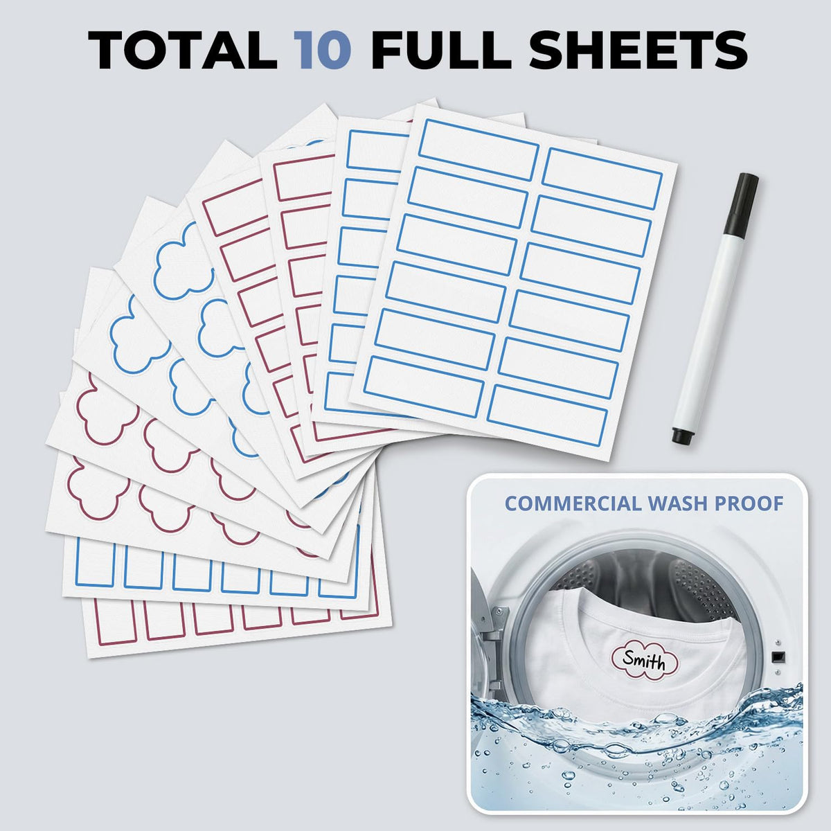 HX AURIZE Write-On Iron-On Labels for Clothing, 116 Pcs (Berry & Sky) Berry & Sky