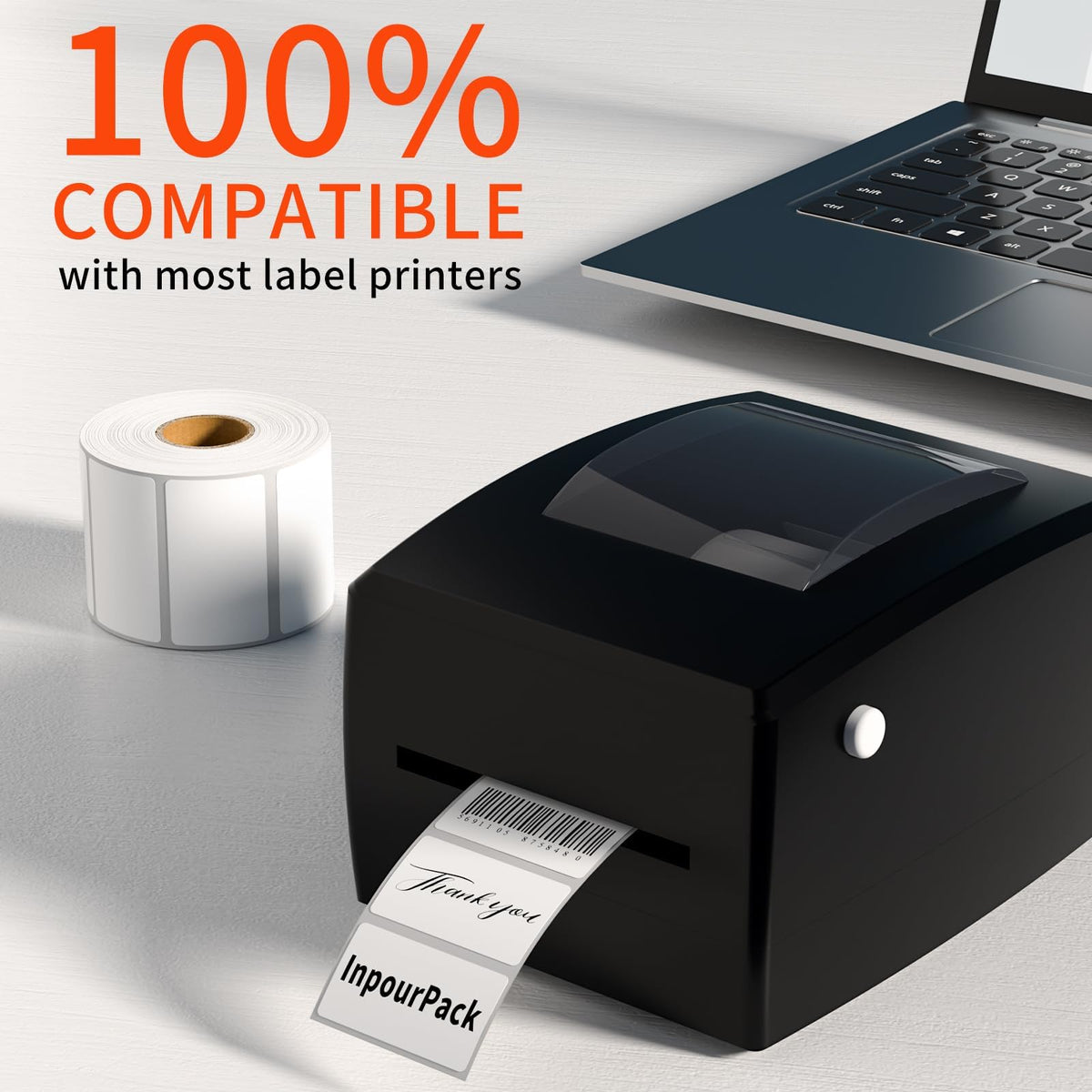 2x1inch Direct Thermal Label Paper for Barcodes, Shipping, 1000 Labels Per Roll White, Compatible with Rollo Label Printer & Zebra Desktop Printers 2" x 1"