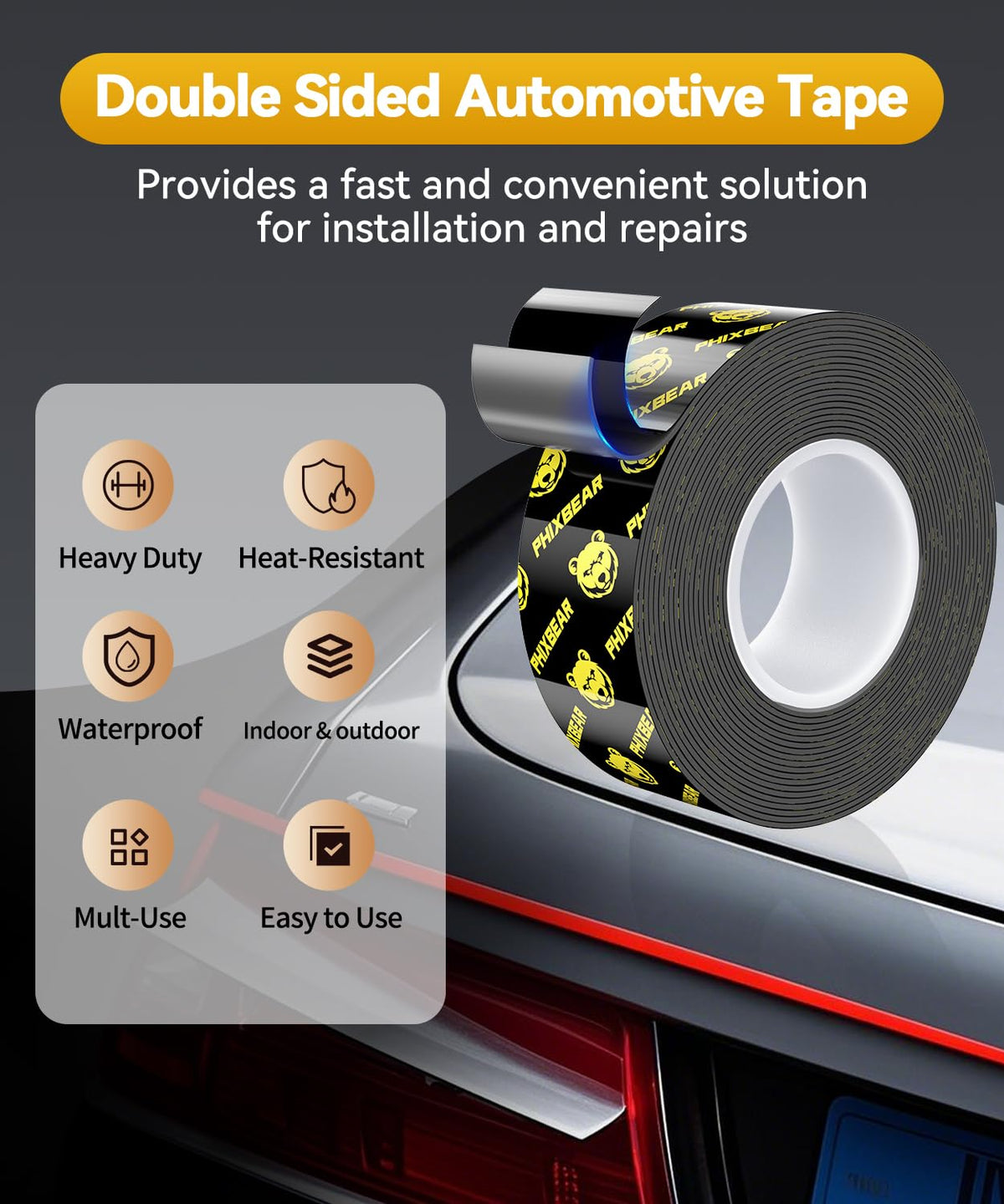 PHIXBEAR Double Sided Tape Heat Resistant Heavy Duty, 1" x 20FT