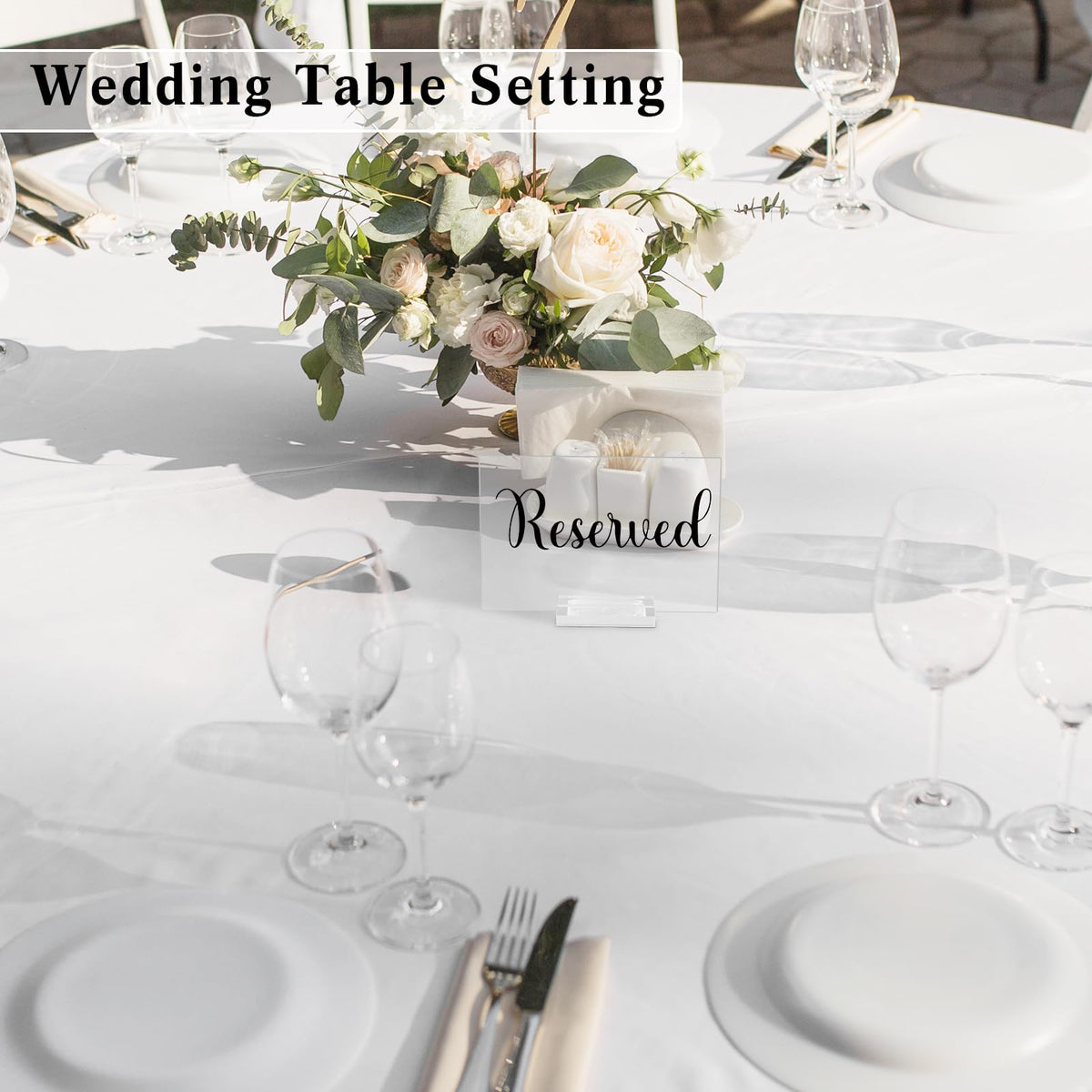 Roowest 10 Set Acrylic Reserved Table Signs for Wedding,Clear, Black Clear, Black
