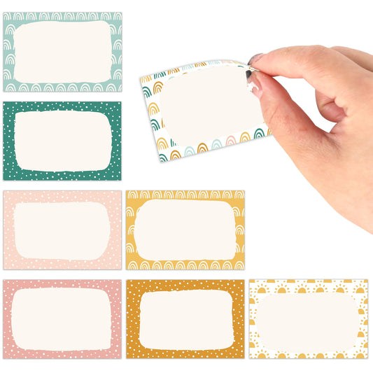 Whaline 200Pcs Boho Name Tag Stickers Rainbow Boho Back to School Self-Adhesive Name Tags Label Stickers 8 Style Multipurpose Name Plates for Classroom Decor Students Name Tags Desk Labels