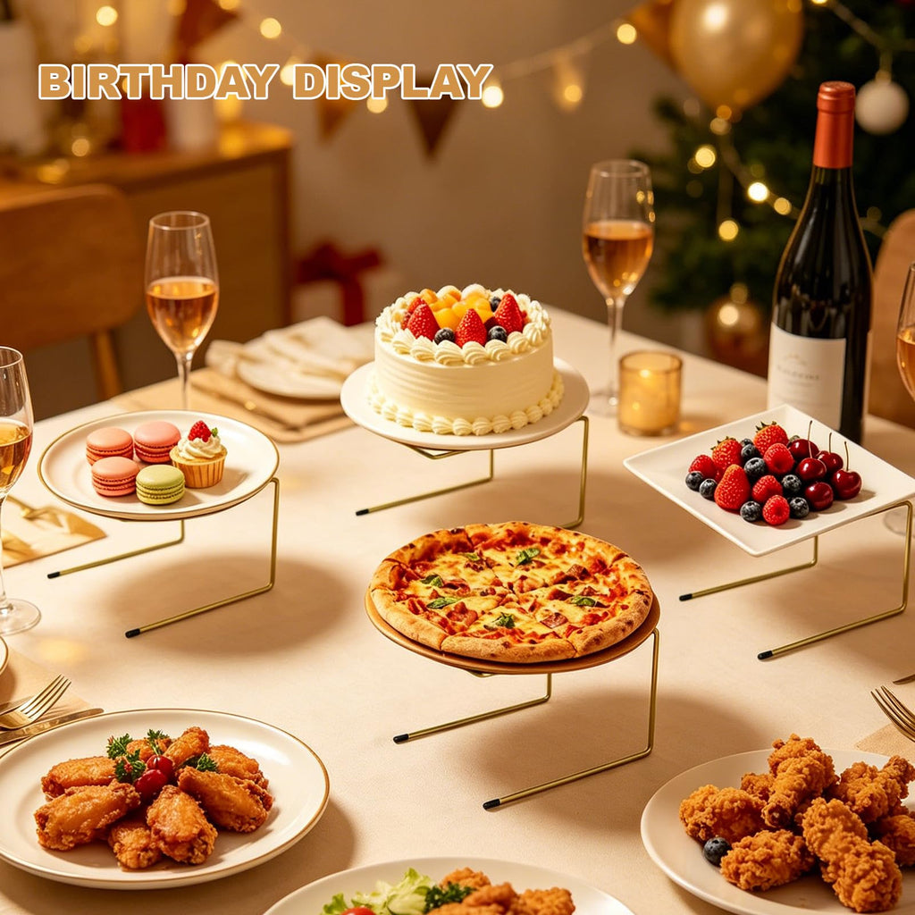 Pizza Stand, 2 Tier Pizza Rack for Party, Brass Metal Pizza Serving Tray Stand with Non-Slip Silicone for Wedding, Dessert Table, Holiday Event, Home Decor Use Gold