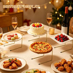 Pizza Stand, 2 Tier Pizza Rack for Party, Brass Metal Pizza Serving Tray Stand with Non-Slip Silicone for Wedding, Dessert Table, Holiday Event, Home Decor Use Gold