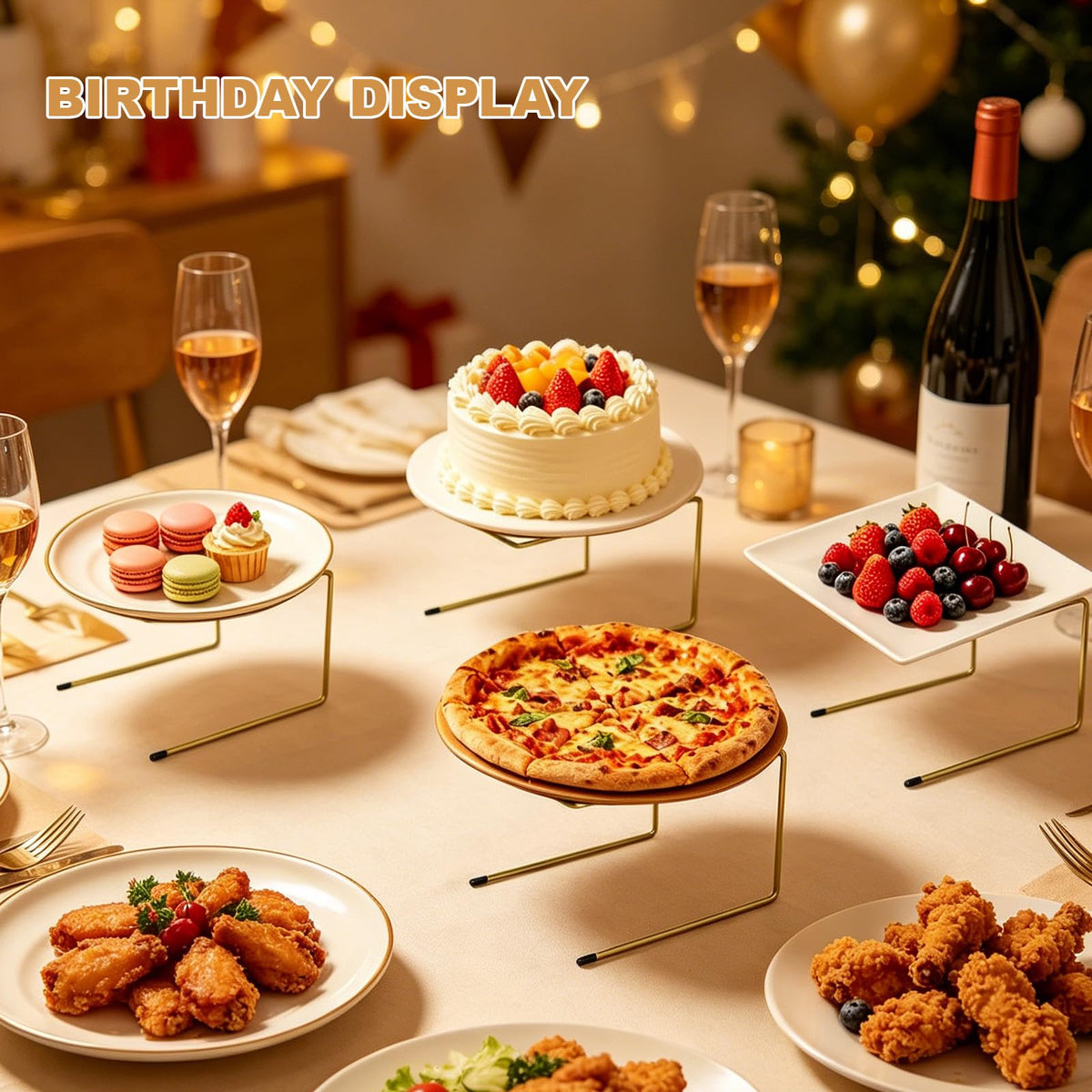 Pizza Stand, 2 Tier Pizza Rack for Party, Brass Metal Pizza Serving Tray Stand with Non-Slip Silicone for Wedding, Dessert Table, Holiday Event, Home Decor Use Gold
