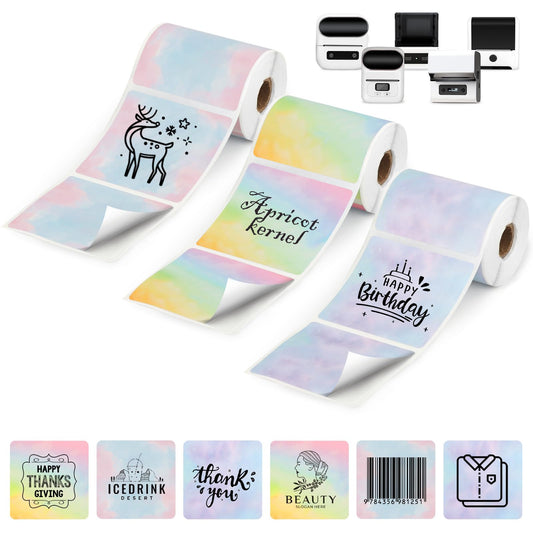 3 Rolls Thermal Labels Custom Sticker for Phomemo M110 M220 M221 M120 M200 Label Maker Printer Gradient Square Label Paper 50x50mm Colorful Waterproof Address Label for DIY,Logo,Price,Name