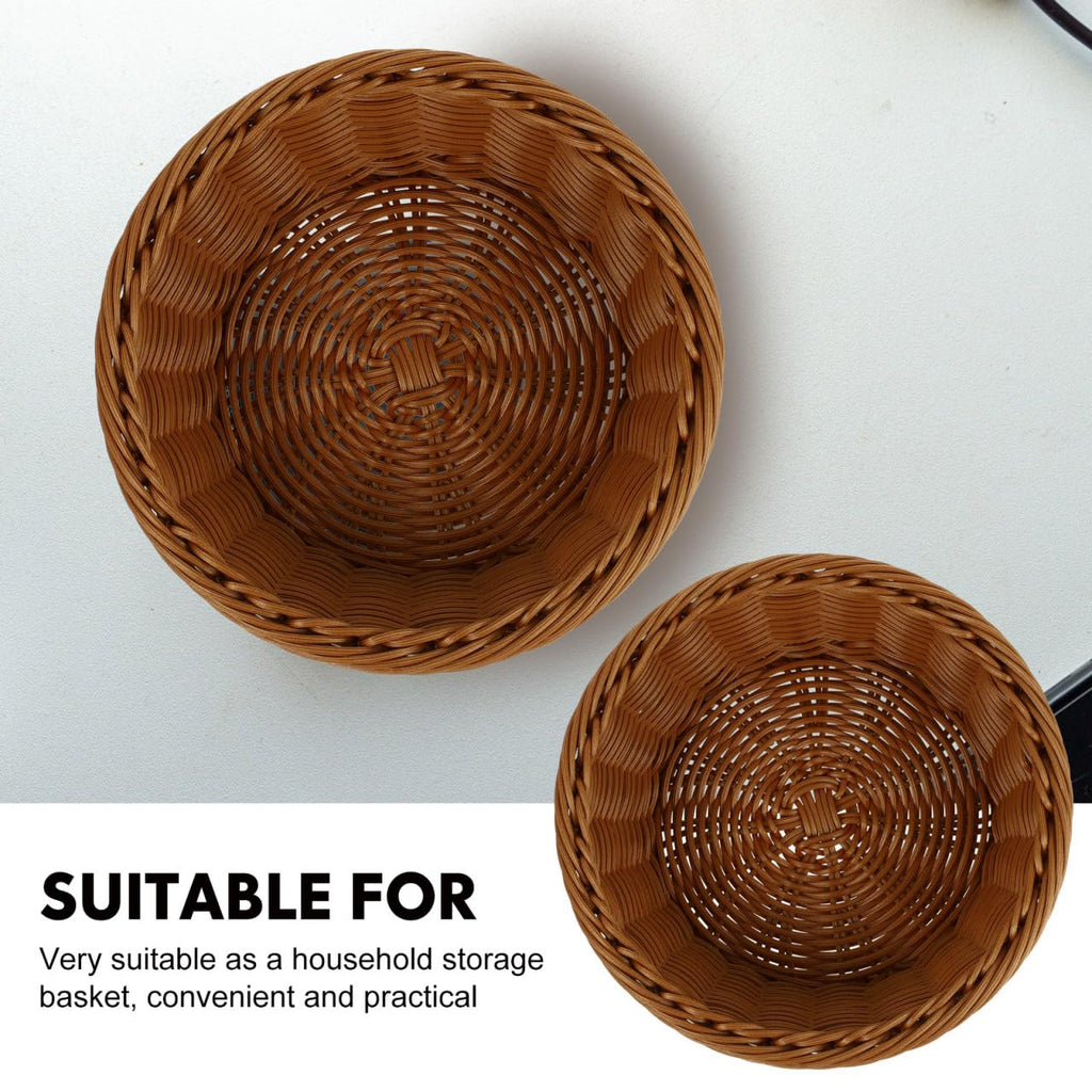 Round Woven Storage Basket 9.92 X 9.92 X 3.14 in Imitation Rattan Bread Holder for Kitchen Counter Snacks Fruits Candy Bakery Display Household Serving