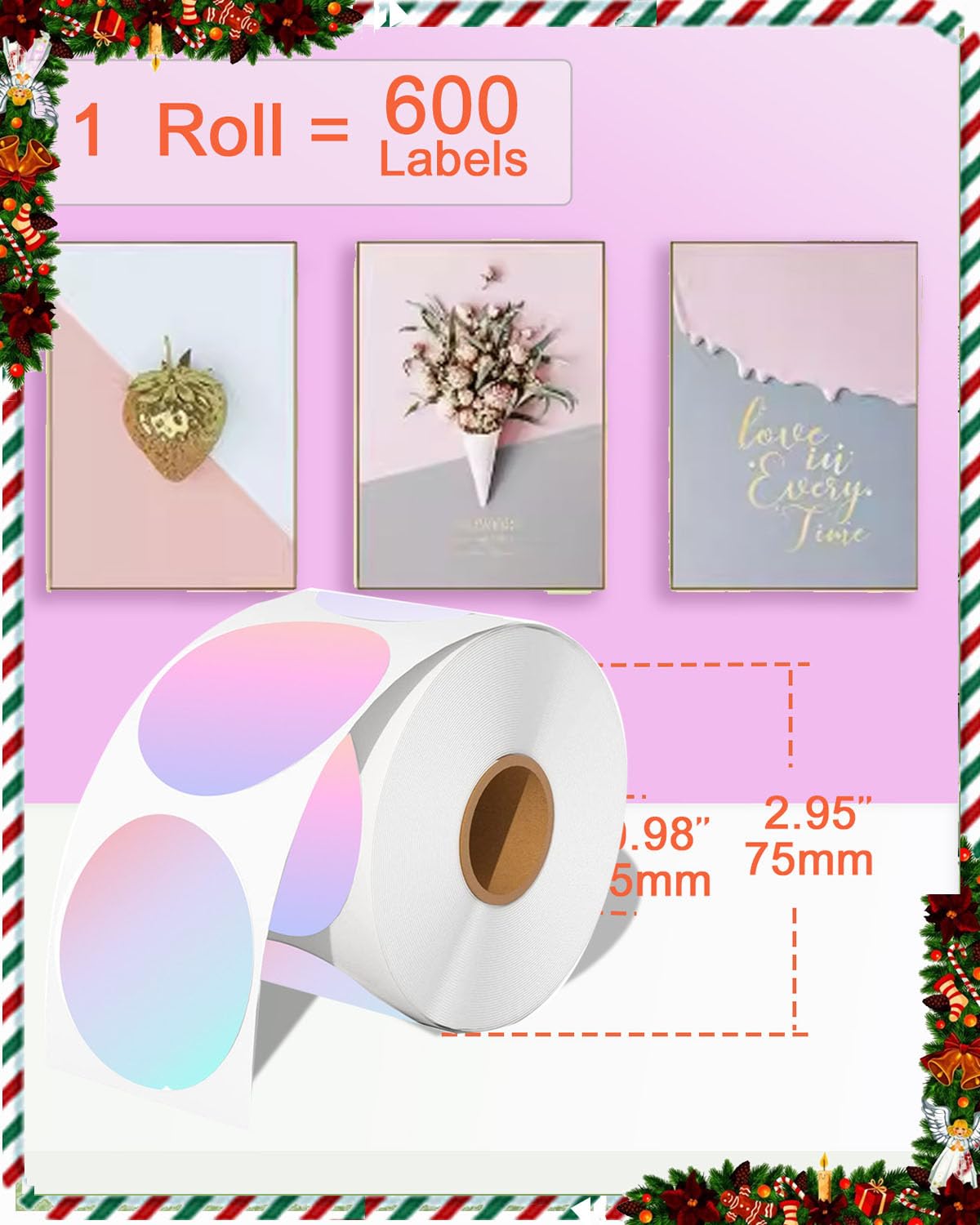 2PCS 2''×2'' Round Thermal Sticker Labels, Self-Adhesive 2 Inch Circle Thermal Labels, Multi-Purpose Sticker Labels for DIY Logo Design,Name Tag,QR Code, 600 Labels/1 Roll,Gradient