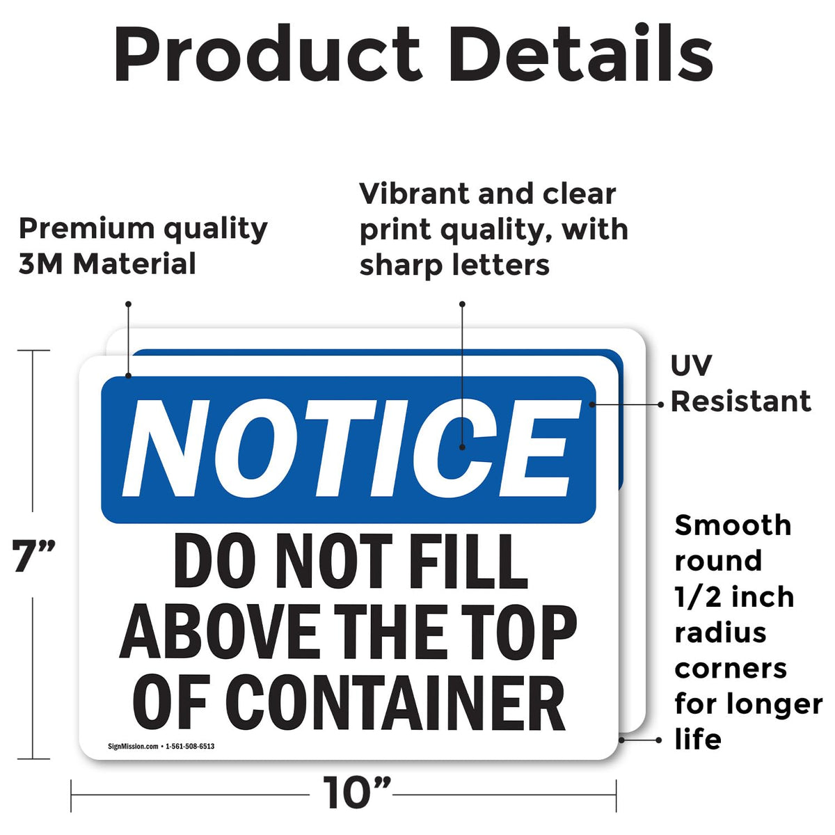 (2 Pack) Do Not Fill Above Top Of Container OSHA Notice Sign 10 Inch X 7 Inch Vinyl Label Decal Sticker Weather Resistant, UV Protected for Workplace, Business, and Construction Site, Made in the USA Vinyl Decal