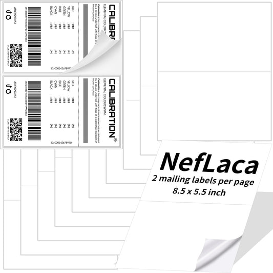 White Shipping Labels, 5.5" x 8.5", 25 Sheets (50 Labels), Matte Finish, Paper Material, 25 Count 5.5"x 8.5"(2-up)