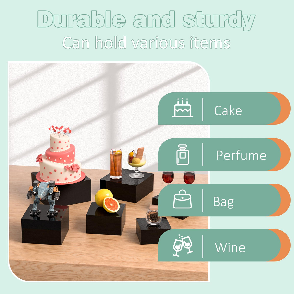 Acrylic Dessert Stand,Buffet Risers, Food Risers, Multi-Purpose Cake Stand for Parties, Weddings, Birthdays, Catering, Jewelry, and Collectibles Acrylic Cube Boxes Display(Black, 6"x7"x8") Black 6''x7''x8''