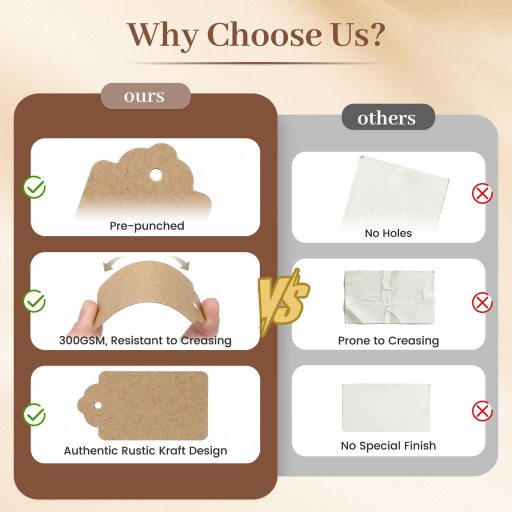 SALLYFASHION 100PCS Gift Tags with String Attached, Kraft Paper Hang Tags 100 Pcs Standard Brown