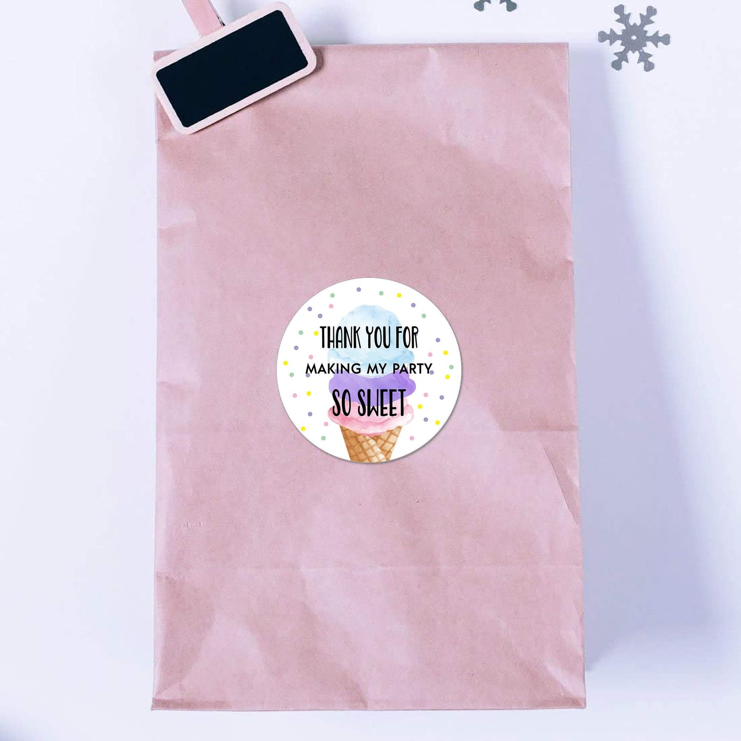 Ice Cream Thank You Stickers, 40 2 Inch Summer Baby Shower Or Birthday Party Labels, Decorations