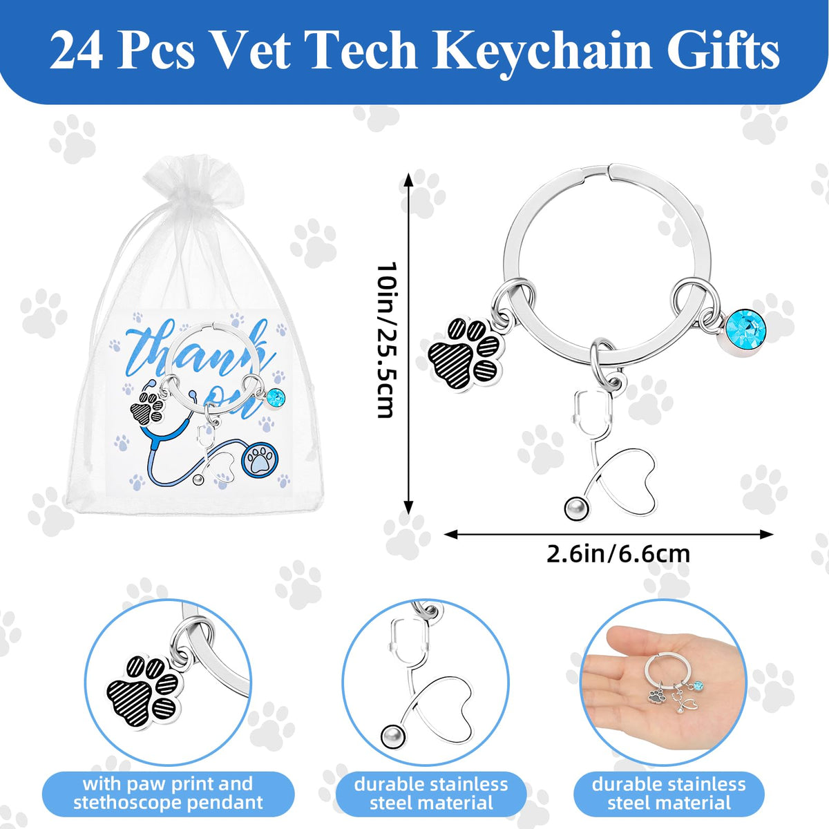 Sureio 24 Sets Vet Tech Appreciation Gifts Bulk Veterinary Keychains Claw