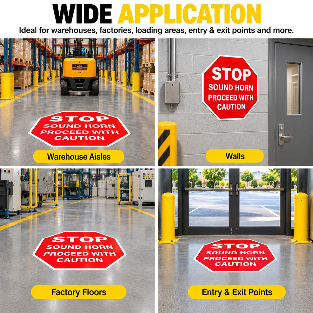 5 Pack Stop Sound Horn Proceed With Caution Stickers 17 × 17 Inches