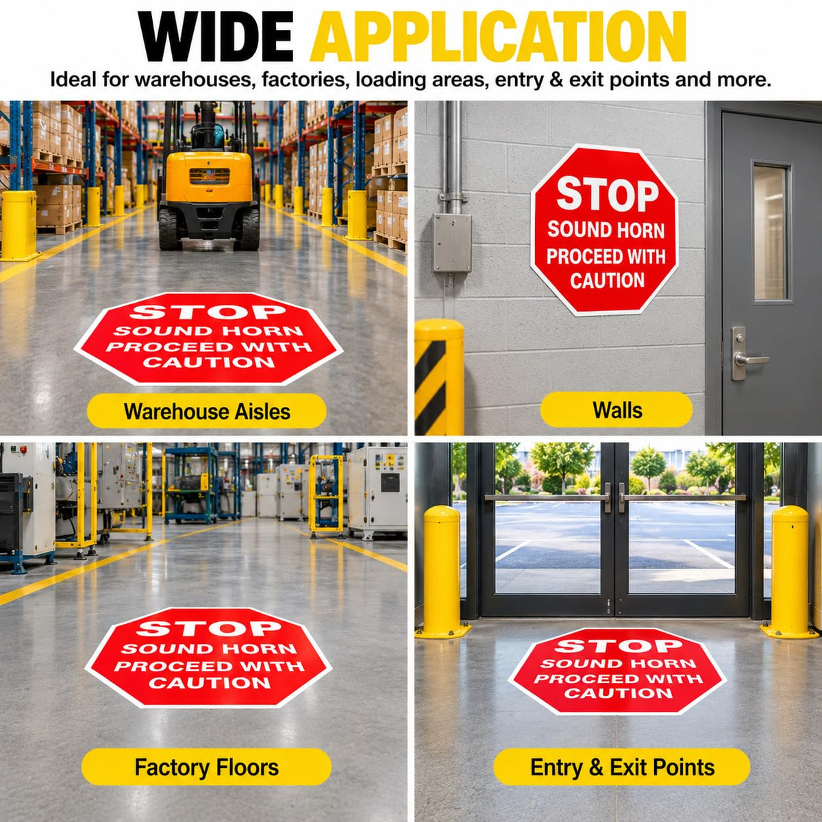 5 Pack Stop Sound Horn Proceed With Caution Stickers 17 × 17 Inches