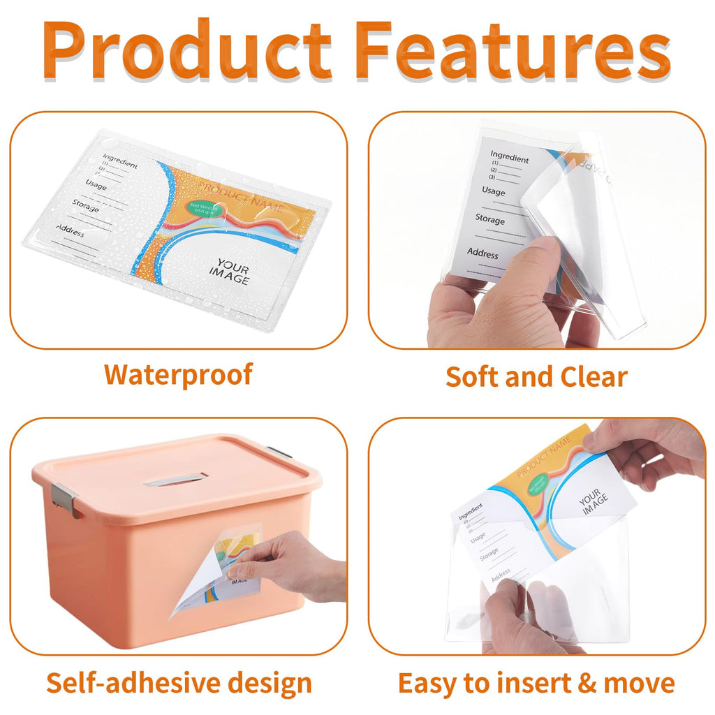 44 Pcs Storage Bin Labels, 3×5 in Index Card Holder, Clear Adhesive Pockets