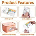 44 Pcs Storage Bin Labels, 3×5 in Index Card Holder, Clear Adhesive Pockets