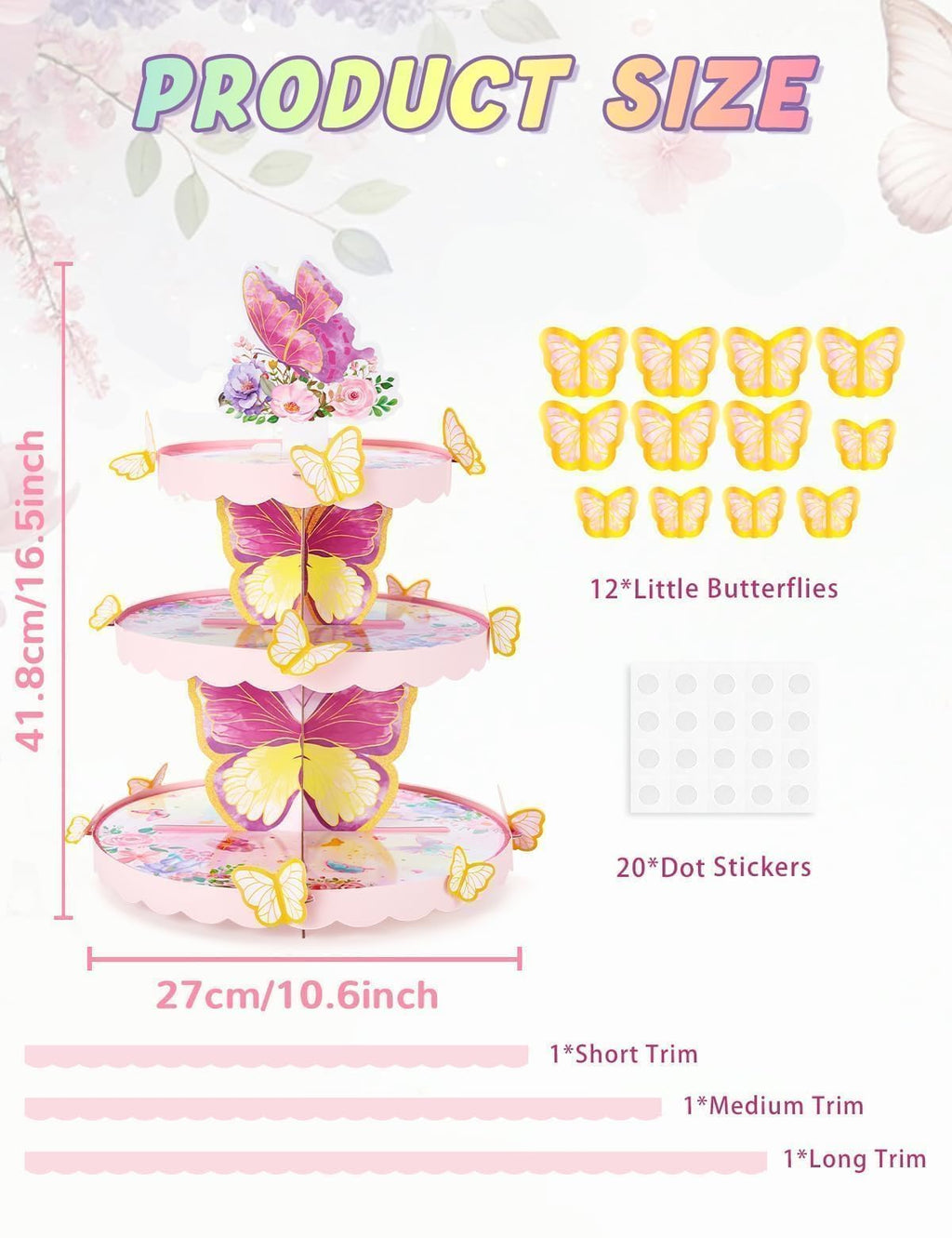 WERNNSAI 3-Tier Butterfly Cupcake Stand Cardboard Dessert Tower Butterfly A