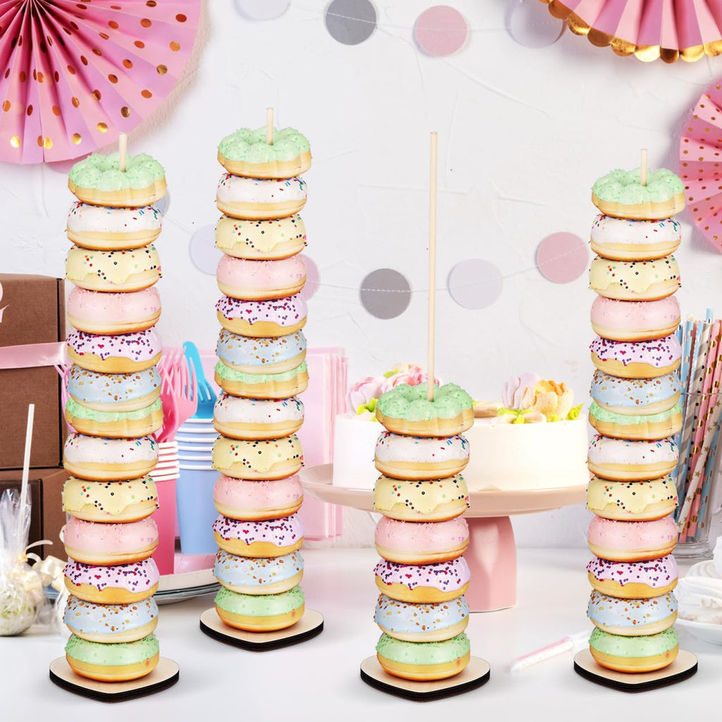 BESTYASH Wooden Donut Display Stand 15 Bases and 15 Rods Dessert Table