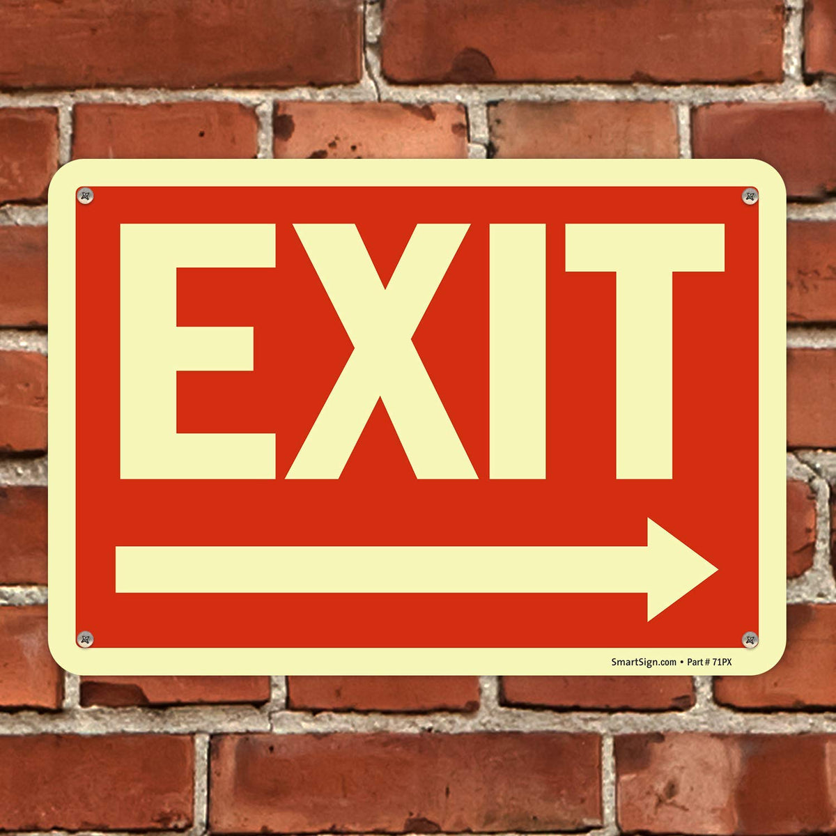 SmartSign "Exit" Sign with Right Arrow | 7" x 10" Glow-in-The-Dark Aluminum, Made in USA