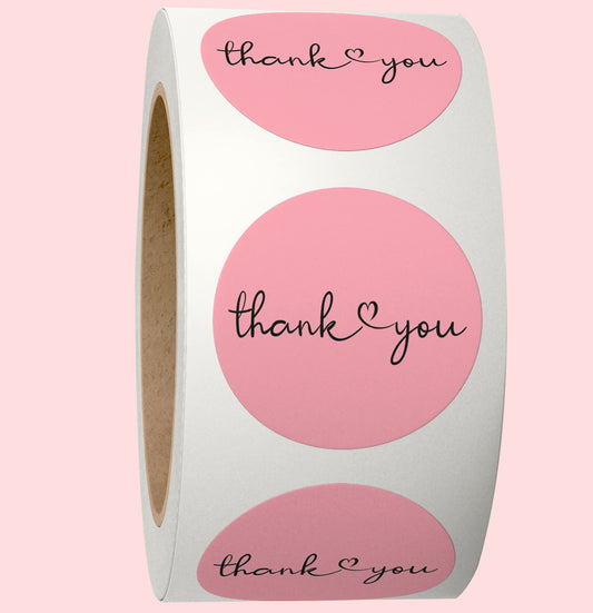 CLEVER SIGNS Thank You Stickers | 1.5 inch Pink Stickers | Dispenser Box | Unique Design Roll | Great for Wedding Favors, Birthday, Baby Shower, Mailing