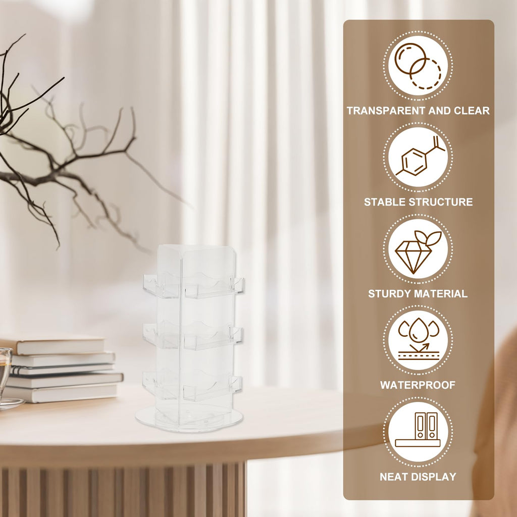 PATIKIL 3 Tier Greeting Card Display Stand, Acrylic Cards Rotating Display Stand Spinning Postcard Rack for Postcard Photo Rack Desk Book Stamp, Clear