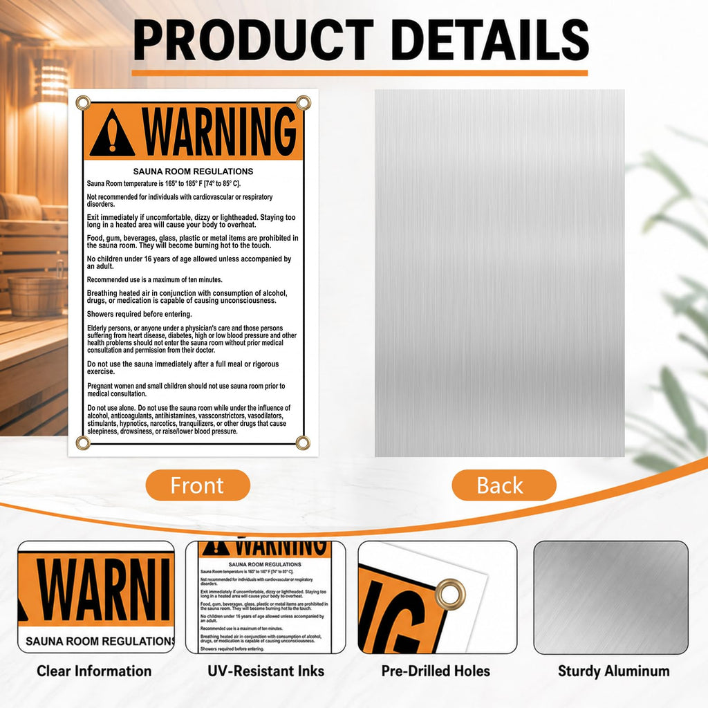 2 Pack Sauna Room Regulations Warning Signs