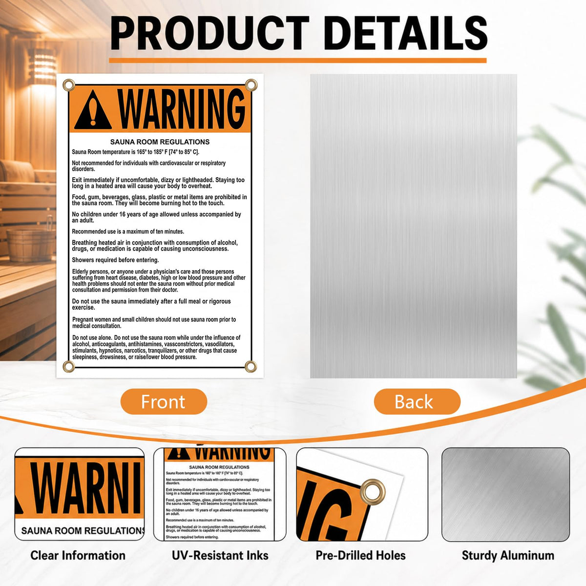 2 Pack Sauna Room Regulations Warning Signs
