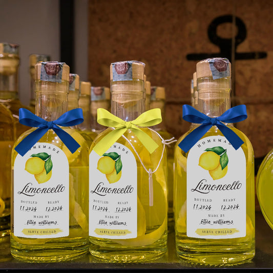 24 Pcs Limoncello Labels Valentine Lemon Bottle Labels 2 x 3 Inches Handmade Limoncello Stickers with Ribbon for 4 oz or 8 oz Bottles for Wedding Bridal Shower Gifts Small Business Supplies