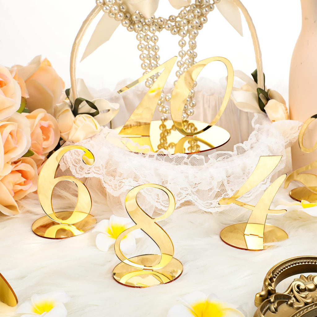 Yalikop 10 Pcs Wedding Table Numbers with Holder 1-10 Mirror, Gold