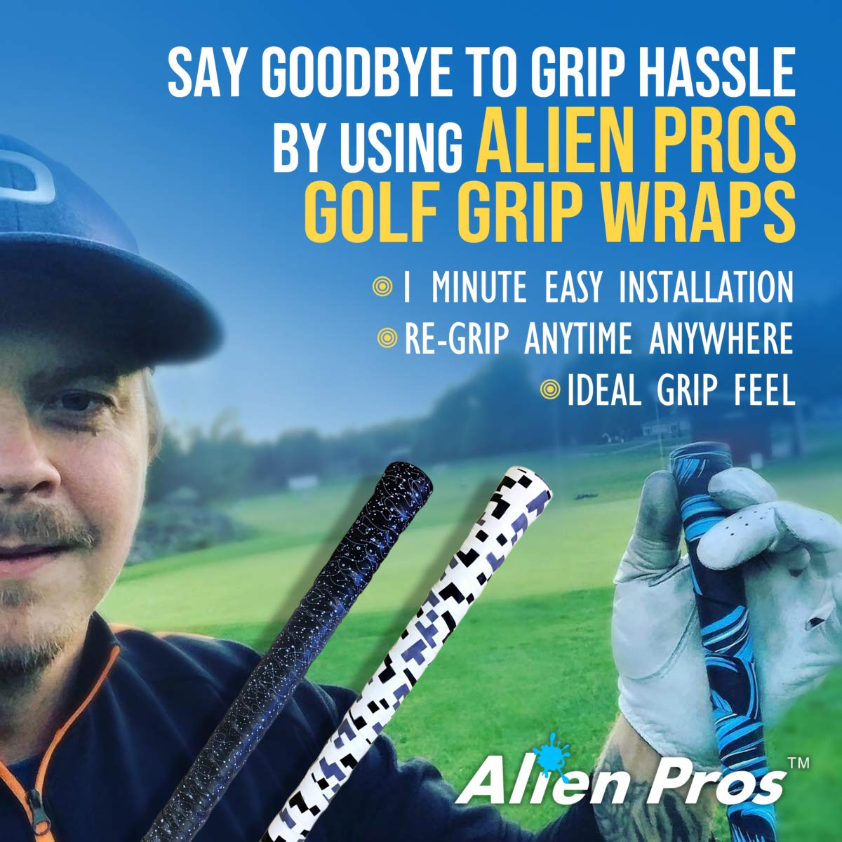 ALIEN PROS Golf Grip Wrapping Tapes - The Game-Changing Golf Club Grip Solution – Refresh Your Grip in Under a Minute (3-Pack Stars Gray) 3-Pack Stars Gray