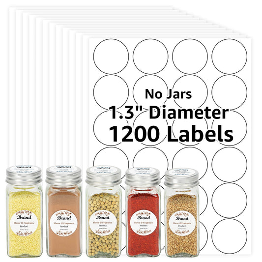 MaxGear 1200 Pcs Round Blank Labels for Spice Jars, 1.3 Inch Washable Write-On, Removable No Residue Adhesive Stickers for Kitchen Organization, Pantry Storage and Containers 1.3"
