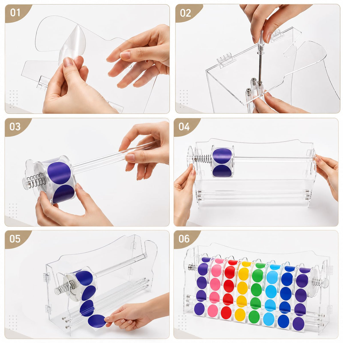 Adjustable Label Dispenser, 9 Disks Acrylic Roll Sticker Dispenser