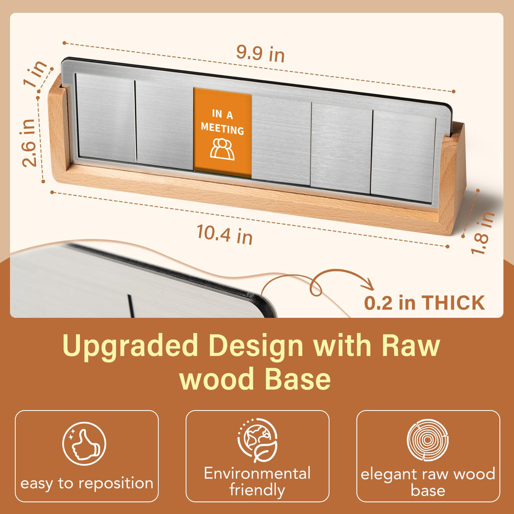 Office Desk Sign for 6 Options Slider, with Raw Wood Base, Available Spinner 3-Raw-Available