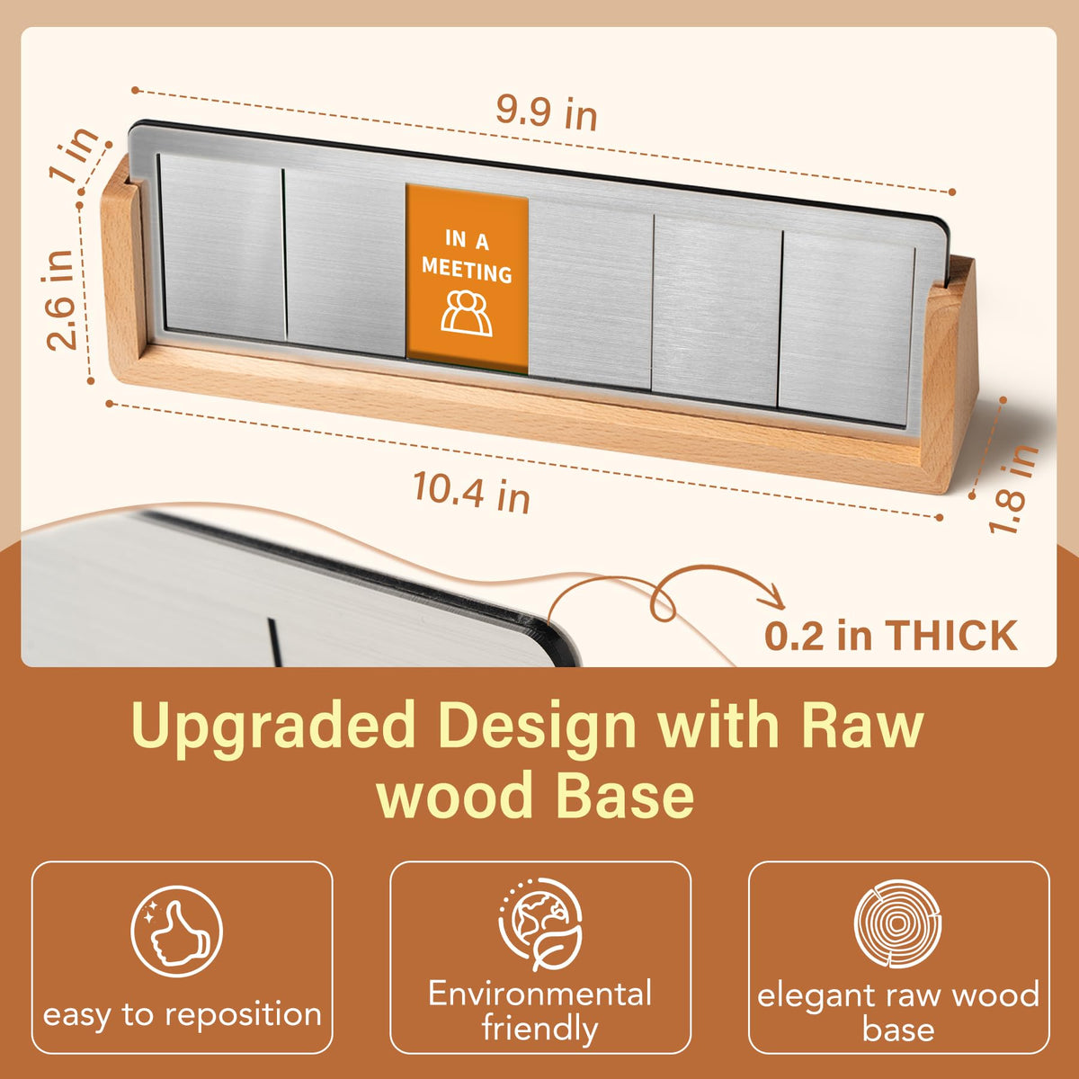 Office Desk Sign for 6 Options Slider, with Raw Wood Base, Available Spinner 3-Raw-Available