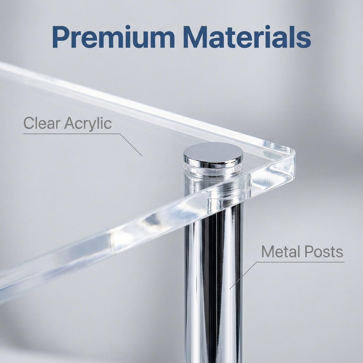 Acrylic Display Risers Clear Rectangular Stands with Metal Support Posts for Cake Stand Styling Countertop Tiered Organizer Small Size Transparent One Piece