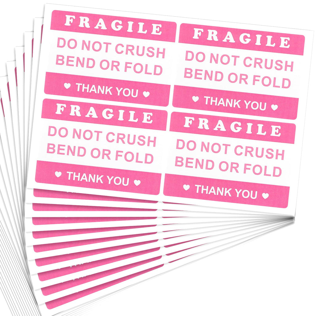 2"x3" 100PCS Pink Fragile Reminder Labels Stickers, Do Not Crush Bend or Fold Warning Labels, Shipping Mailing Cartons Envelops Adhesive Labels, for Glass Products, Ceramic, Digital Products