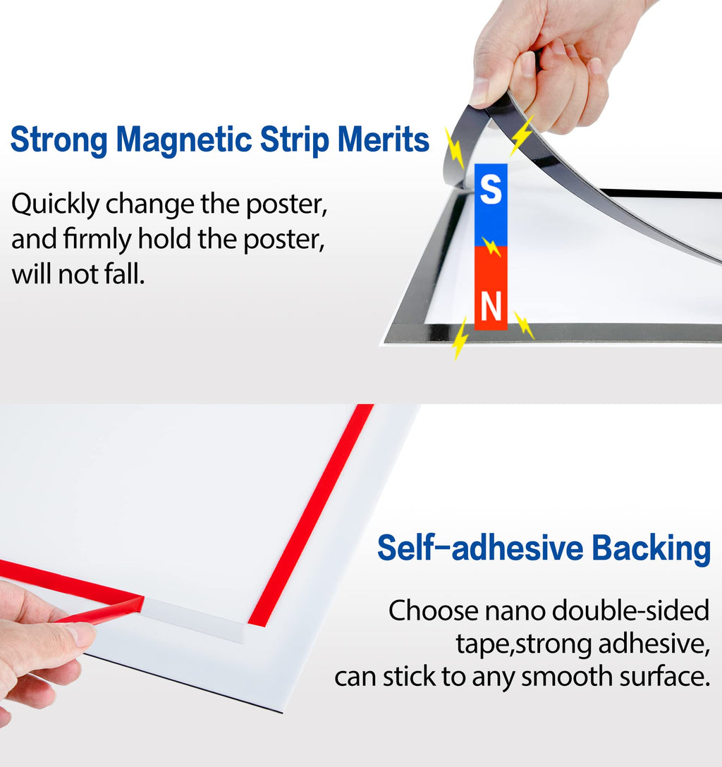 8.5" x 11" Acrylic Sign Holder Wall Mount, Self Adhesive Magnetic Display Frame with Nano Tape and Strong Magnetic Frames for Wall, Door, Glass, Home, Store, Office (Black, 3Pack) Black 3 Pack 8.5" x 11"