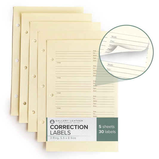 Gallery Leather Address Book Correction Labels - Self-Adhesive, Sticky, 5 Sheets, 30 Sticker Records, for Easy and Clean Contact Updates Refill Desk Refill Label Beige
