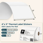 4" x 3" Direct Thermal Labels, White, 500 Labels/Roll